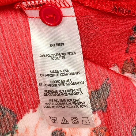 Kut From the Kloth Jenalee Sheer Red Floral Surplice Faux Wrap Blouse - Picture 3 of 9
